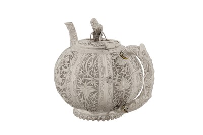 Lot 193 - A late 19th century Chinese export silver three-piece tea service, Jiujiang circa 1890 by Tu Mao Xing