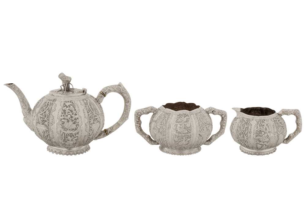 Lot 193 - A late 19th century Chinese export silver three-piece tea service, Jiujiang circa 1890 by Tu Mao Xing