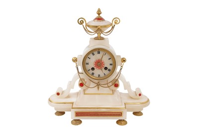 Lot 313 - TWO FRENCH ALABASTER MANTEL CLOCKS, LATE 19TH CENTURY
