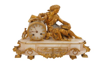 Lot 313 - TWO FRENCH ALABASTER MANTEL CLOCKS, LATE 19TH CENTURY