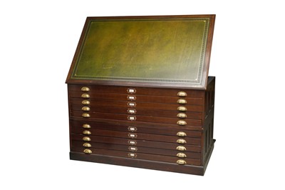 Lot 131 - A MAHOGANY PLAN CHEST WITH A GREEN TOOLED LEATHER SKIVER, EARLY 20TH CENTURY