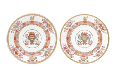 Lot 70 - A PAIR OF CHINESE EXPORT FAMILLE-ROSE ARMORIAL DISHES