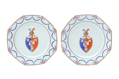 Lot 69 - A PAIR OF CHINESE EXPORT ARMORIAL OCTAGONAL DISHES