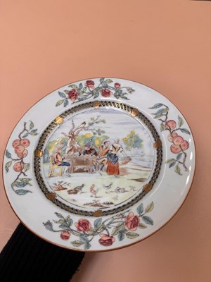 Lot 38 - A CHINESE EXPORT FAMILLE ROSE 'CARD PLAYERS' DISH AFTER DAVID TENIERS