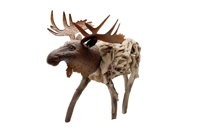 Lot 330 - AN IRON AND RESIN SCULPTURE OF A MOOSE