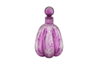 Lot 126 - A STEVENS AND WILLIAMS AMETHYST OVER CLEAR INTAGLIO CUT PERFUME BOTTLE