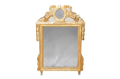 Lot 91 - A FRENCH LOUIS XVI STYLE CARVED GILTWOOD AND GREY PAINTED MIRROR, LATE 18TH CENTURY