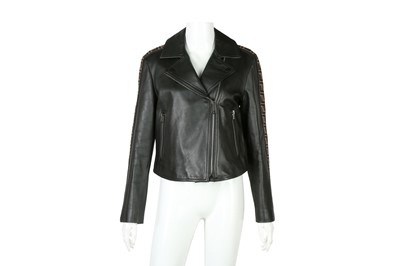 Lot 361 - Fendi Black Leather FF Biker Jacket - Szie 42