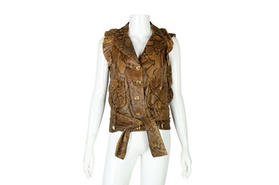 Lot 186 - λ Gucci Brown Python Frill Edge Gilet - Size 40