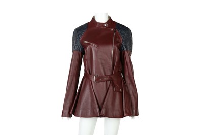 Lot 82 - Christian Dior Oxblood Leather Peplum Jacket - Size 14