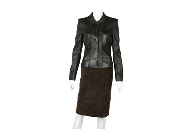 Lot 188 - Valentino Brown Crocodile Leather Skirt Suit - Size US 6