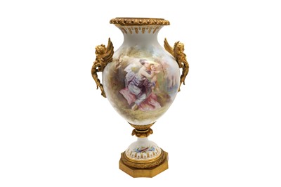 Lot 115 - A FRENCH PORCELAIN AND ORMOLU TABLE LAMP BASE OF VASE FORM, LATE 19TH/EARLY 20TH CENTURY
