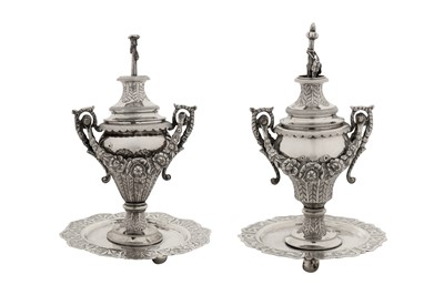 Lot 204 - A pair of mid-19th century Ottoman Turkish silver candy or incense vases, Tughra of Sultan Abdul Mecid (1839-61)