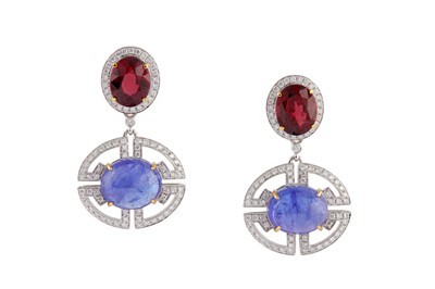 Lot 80 - A PAIR OF TOURMALINE AND TANZANITE PENDENT EARRINGS