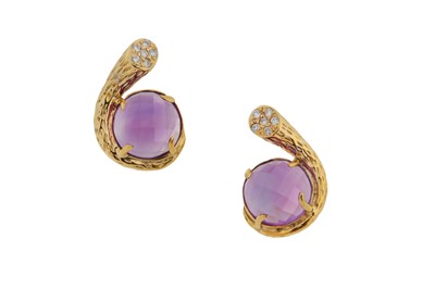 Lot 130 - A PAIR OF AMETHYST and DIAMOND EARRINGS