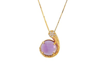 Lot 131 - AN AMETHYST AND DIAMOND PENDANT NECKLACE