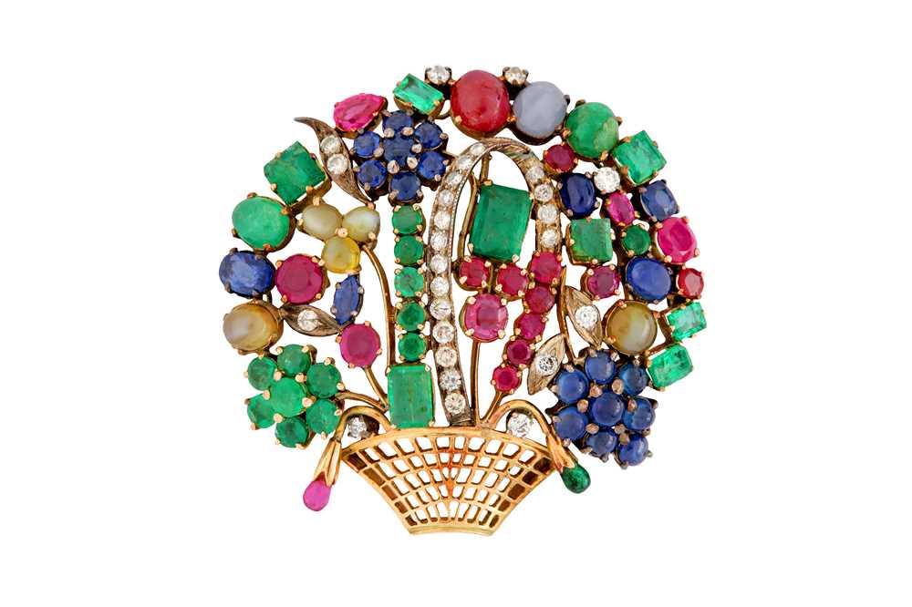 Lot 122 - A GEM-SET GIARDINETTO BROOCH
