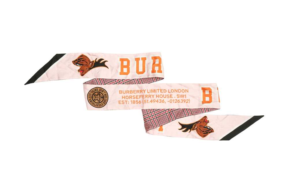 Lot 29 - Burberry Pink Logo Silk Skinny Scarf