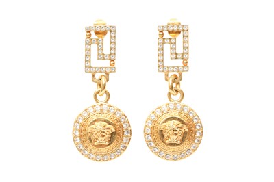 Lot 270 - Versace Medusa Greek Key Drop Pierced Earrings