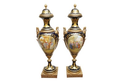 Lot 114 - A PAIR OF VERY LARGE SEVRES STYLE PORCELAIN VASES AND COVERS, LATE 20TH CENTURY