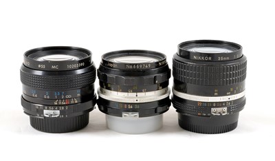 Lot 225 - Nikkor & Nikon Fit Manual Focus Wide Angle Lenses, inc FAST f2 24mm.