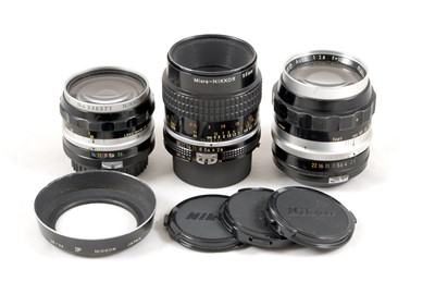 Lot 1077 - Group of Three Nikon Manual Focus Prime Lenses.