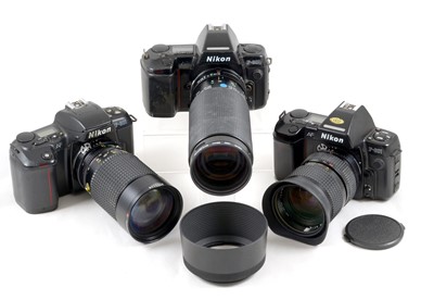 Lot 1050 - Group of Nikon F-801 SLRs & Aftermarket Manual Focus Lenses.