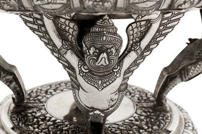 Lot 152 - A mid-20th century Cambodian silver dish on stand (Tok), circa 1940 marked MOL