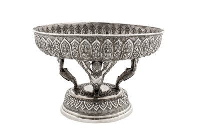 Lot 152 - A mid-20th century Cambodian silver dish on stand (Tok), circa 1940 marked MOL