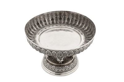 Lot 152 - A mid-20th century Cambodian silver dish on stand (Tok), circa 1940 marked MOL