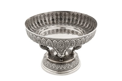 Lot 152 - A mid-20th century Cambodian silver dish on stand (Tok), circa 1940 marked MOL