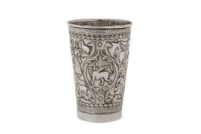 Lot 206 - An early 20th century Persian (Iranian) unmarked silver beaker, Kermanshah circa 1910