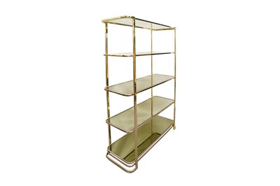 Lot 410 - A 1970S STYLE TUBULAR GILT METAL SHELVING UNIT