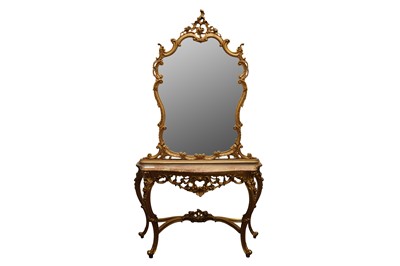 Lot 169 - A CONTINENTAL ROCOCO STYLE GILTWOOD CONSOLE TABLE AND MIRROR, 20TH CENTURY