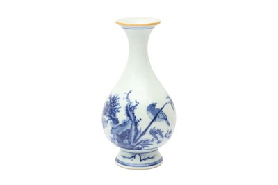 Lot 238 - A CHINESE BLUE AND WHITE FLOWER AND BIRD BOTTLE VASE, YUHUCHUNPING