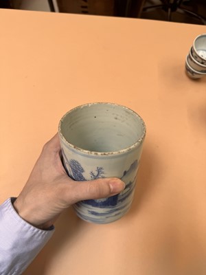 Lot 430 - A CHINESE BLUE AND WHITE 'LANDSCAPE' BRUSH POT, BITONG