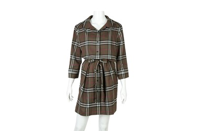 Lot 149 - Burberry Khaki Wool Check Belted Dress - Size 12