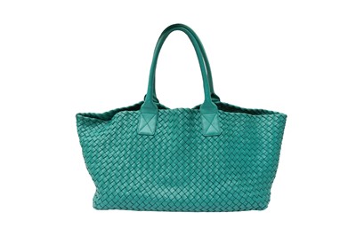 Lot 158 - Bottega Veneta Teal Intrecciato Medium Cabat Tote