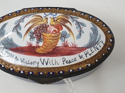 Lot 170 - A BILSTON ENAMEL NELSON PATCH BOX, LATE 18TH CENTURY/EARLY 19TH CENTURY