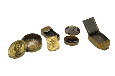 Lot 394 - A GROUP OF FOUR BRASS SNUFF BOXES, 18TH AND 19TH CENTURIES