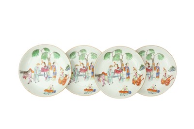 Lot 485 - FOUR CHINESE FAMILLE-ROSE 'FIGURATIVE' DISHES