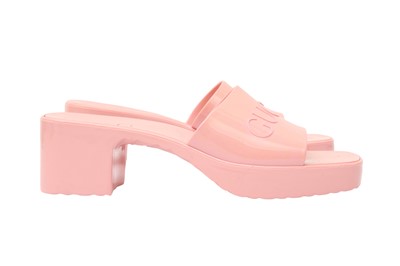 Lot 21 - Gucci Pink Logo Rubber Heeled Slider - Size 37
