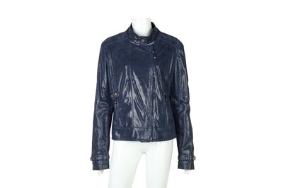 Lot 189 - Tod's Metallic Blue Laminated Leather Jacket - Size 48
