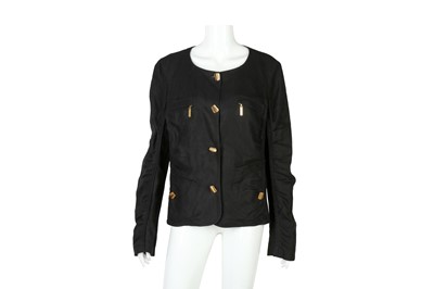 Lot 287 - Roberto Cavalli Black Collarless Linen Jacket - Size 48