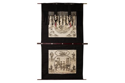 Lot 124 - A Chinese Hand-painted Theatre Curtain, two-panel