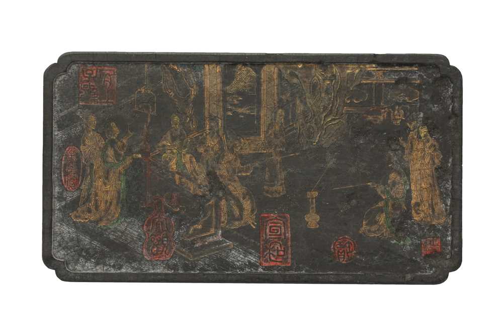 Lot 593 - A CHINESE PAINTED INK CAKE