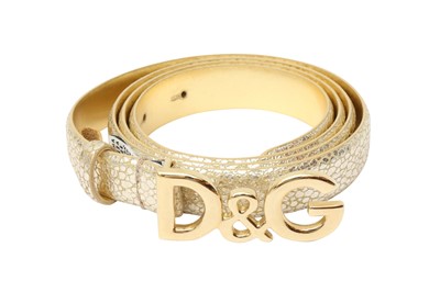 Lot 255 - Dolce & Gabbana Metallic Gold Logo Belt - Size 90