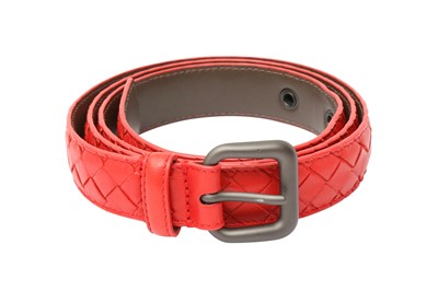 Lot 56 - Bottega Veneta Red Intrecciato Belt - Size 95