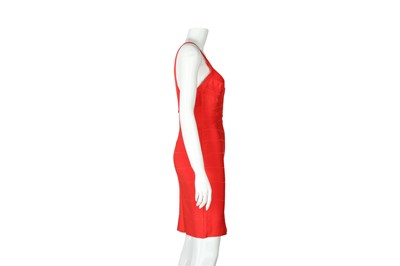Lot 54 - Herve Leger Poppy Red Halter Neck Bandage Dress - Size M