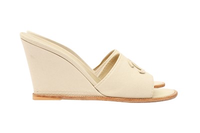 Lot 206 - Chanel Beige CC Wedge Heeled Mule - Size 41